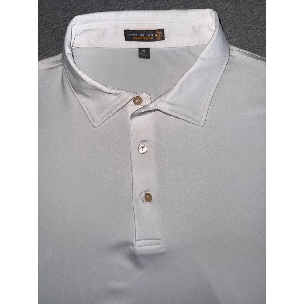 Peter Millar Men White Summer Comfort Long Sleeve Golf Polo Shirt Size XL Luxury